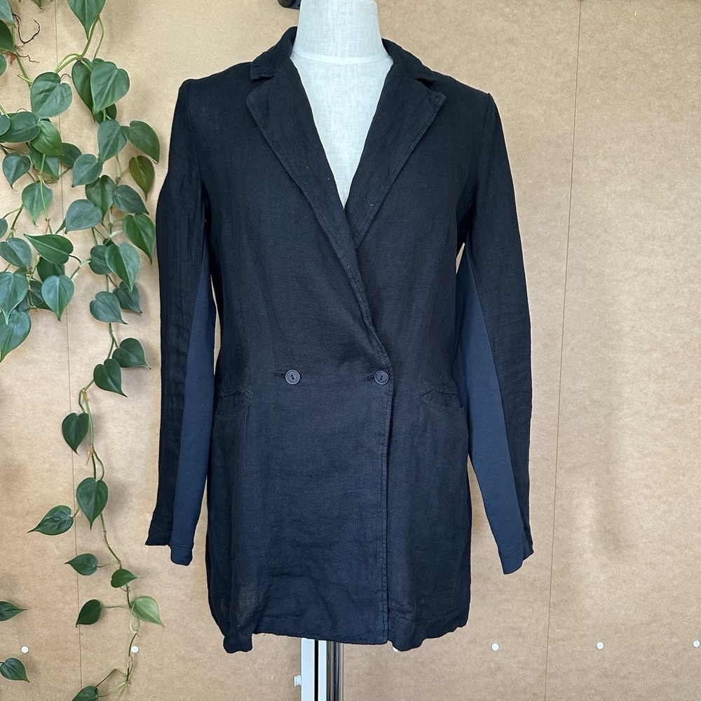 European Culture Double Breasted Linen Jacket Black S Oversized Lightweight